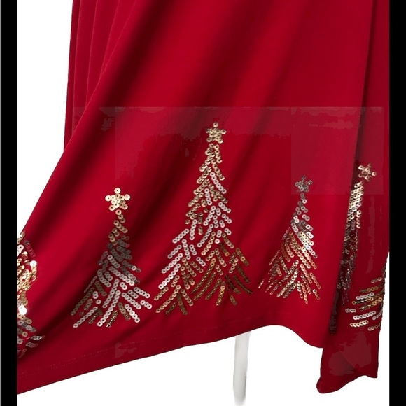 Quacker Factory Red 3/4 Sleeve Christmas Tree Sequined Embellished Top 1X - Picture 3 of 7